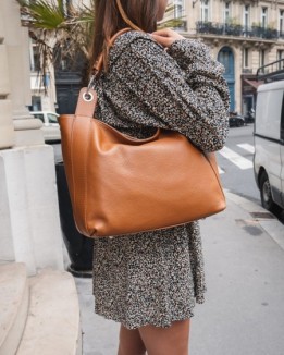 Sac A Main En Cuir Modele Kiara Coloris Camel Fonce